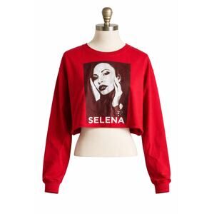 Selena Crop Top Bidi Bidi Bom Bom Tee Women L l/S Shirt Red Concert tejano